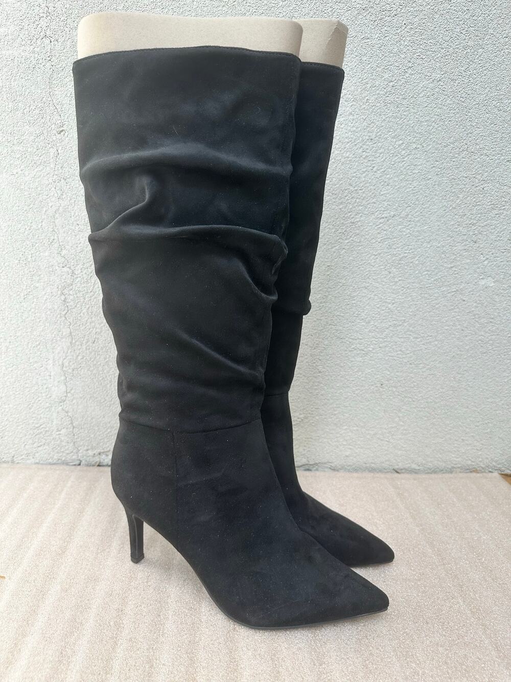 Nine West Black Suede Faux Slouch Knee High Boots Pointed Toe Stiletto 8.5M NWOB